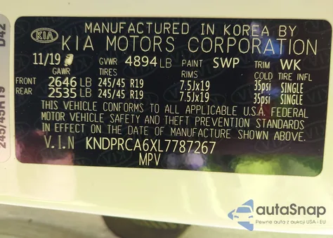 2020 Kia Sportage Sx Turbo из США, поврежденный, VIN KNDPRCA6XL7787267